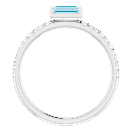 Platinum Straight Baguette Natural London Blue Topaz & Natural Diamond Accented Stackable Ring – 5x2.5mm - view 2