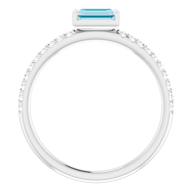 Platinum Straight Baguette Natural London Blue Topaz & Natural Diamond Accented Stackable Ring – 5x2.5mm - view 2