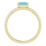 14K Gold Straight Baguette Natural London Blue Topaz & Natural Diamond Accented Stackable Ring – 5x2.5mm - Yellow Gold - view 2