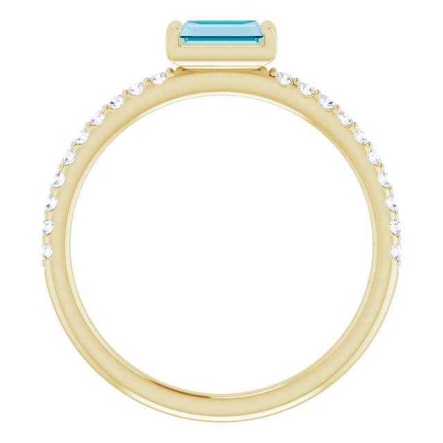 14K Gold Straight Baguette Natural London Blue Topaz & Natural Diamond Accented Stackable Ring – 5x2.5mm - Yellow Gold - view 2