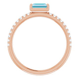 14K Gold Straight Baguette Natural London Blue Topaz & Natural Diamond Accented Stackable Ring – 5x2.5mm - Rose Gold - view 2