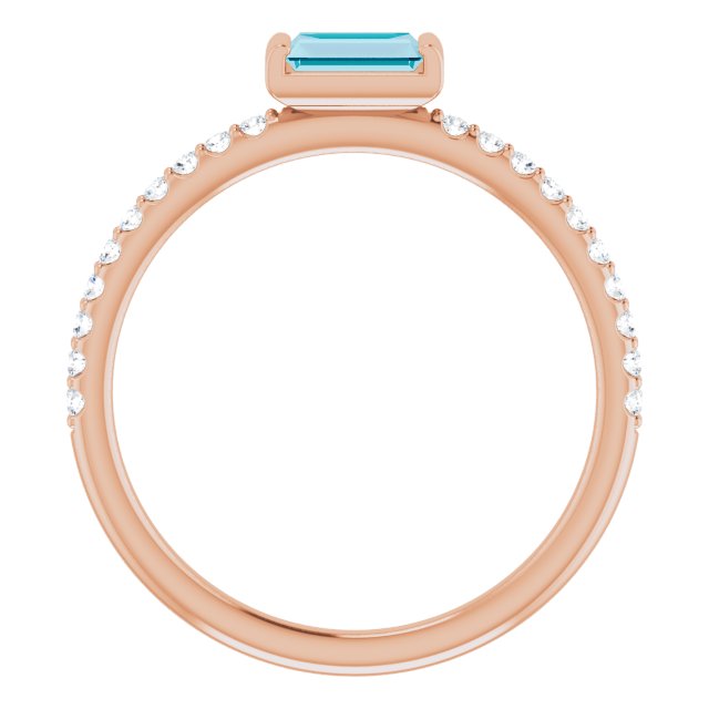 14K Gold Straight Baguette Natural London Blue Topaz & Natural Diamond Accented Stackable Ring – 5x2.5mm - Rose Gold - view 2