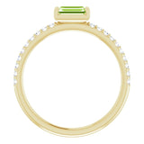 14K Gold Straight Baguette Natural Peridot & Natural Diamond Accented Stackable Ring - Yellow Gold - view 2