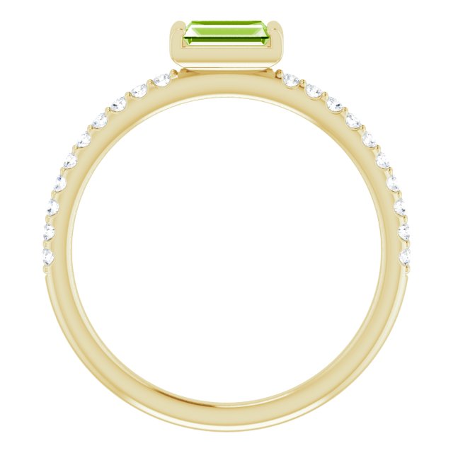 14K Gold Straight Baguette Natural Peridot & Natural Diamond Accented Stackable Ring - Yellow Gold - view 2