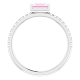 Platinum Straight Baguette Natural Pink Sapphire & Natural Diamond Accented Stackable Ring - view 2