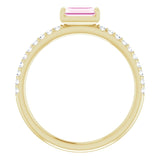 14K Gold Straight Baguette Natural Pink Sapphire & Natural Diamond Accented Stackable Ring - Yellow Gold - view 2