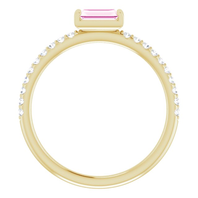 14K Gold Straight Baguette Natural Pink Sapphire & Natural Diamond Accented Stackable Ring - Yellow Gold - view 2