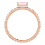 14K Gold Straight Baguette Natural Pink Sapphire & Natural Diamond Accented Stackable Ring - Rose Gold - view 2
