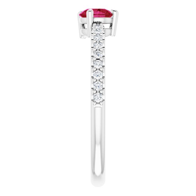 14K Gold Pear Natural Ruby & Natural Diamond Stackable Accented Ring - White Gold - view 4