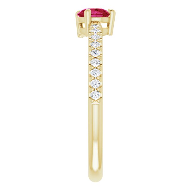 14K Gold Pear Natural Ruby & Natural Diamond Stackable Accented Ring - Yellow Gold - view 4