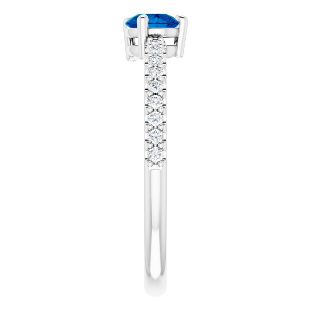 14K Gold Pear Lab-Grown Blue Sapphire & Natural Diamond Stackable Accented Ring - White Gold - view 4