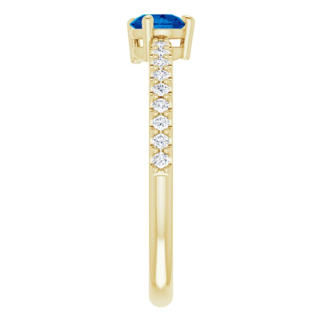 14K Gold Pear Lab-Grown Blue Sapphire & Natural Diamond Stackable Accented Ring - Yellow Gold - view 4