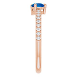 14K Gold Pear Lab-Grown Blue Sapphire & Natural Diamond Stackable Accented Ring - Rose Gold - view 4