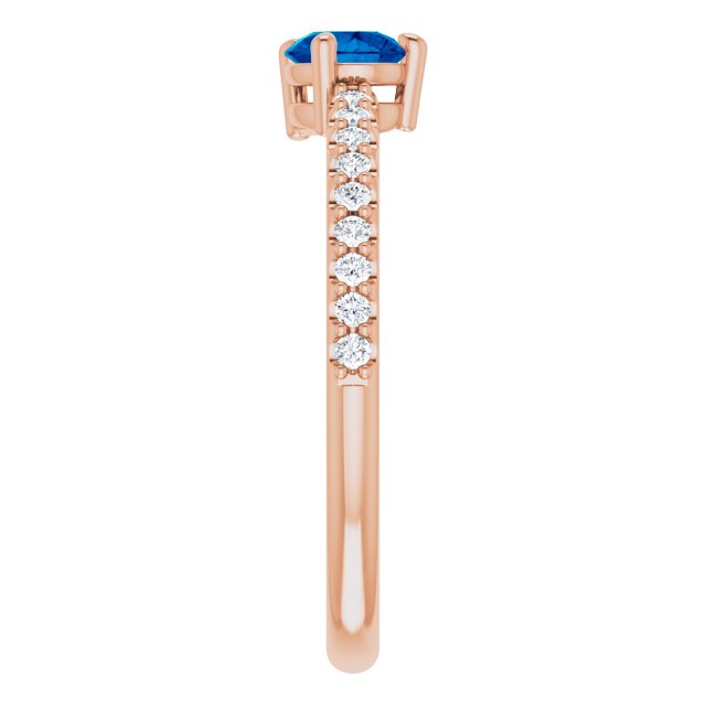 14K Gold Pear Natural Blue Sapphire & Natural Diamond Stackable Accented Ring - Rose Gold - view 4