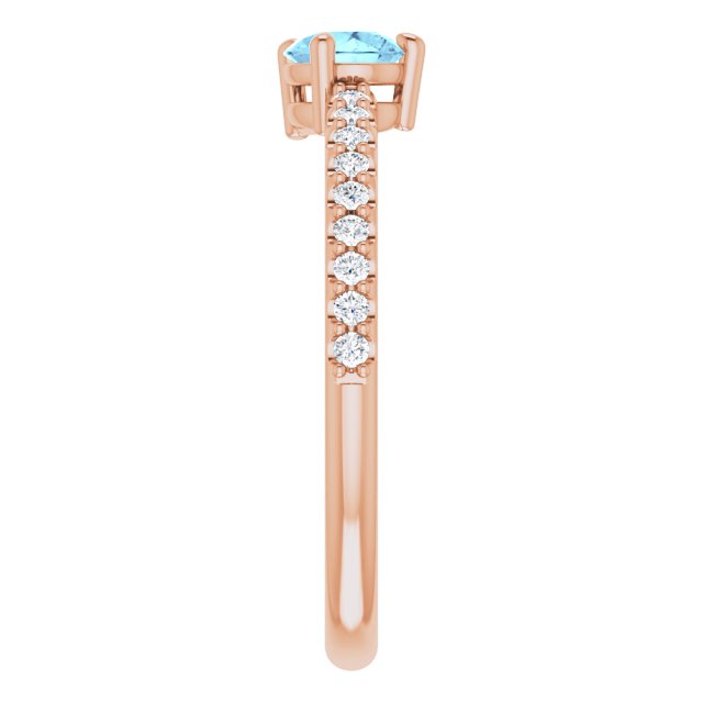 14K Gold Pear Natural Aquamarine & Natural Diamond Stackable Accented Ring - Rose Gold - view 4