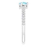 14K Gold Pear Natural Aquamarine & Natural Diamond Stackable Accented Ring - White Gold - view 4