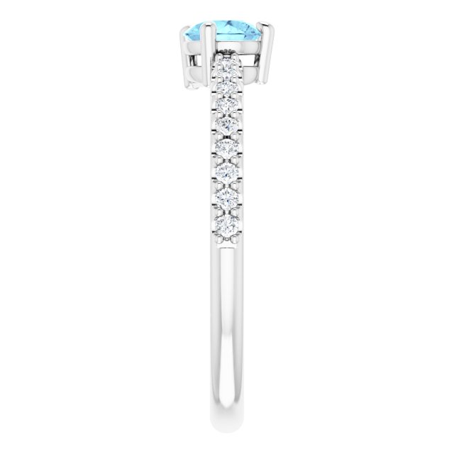 14K Gold Pear Natural Aquamarine & Natural Diamond Stackable Accented Ring - White Gold - view 4