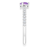 14K Gold Pear Natural Amethyst & Natural Diamond Stackable Accented Ring - White Gold - view 4
