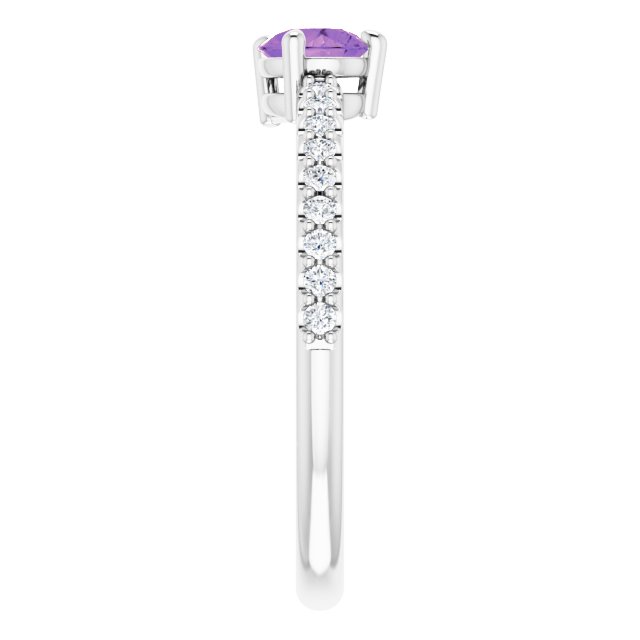 14K Gold Pear Natural Amethyst & Natural Diamond Stackable Accented Ring - White Gold - view 4