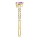 14K Gold Pear Natural Amethyst & Natural Diamond Stackable Accented Ring - Yellow Gold - view 4