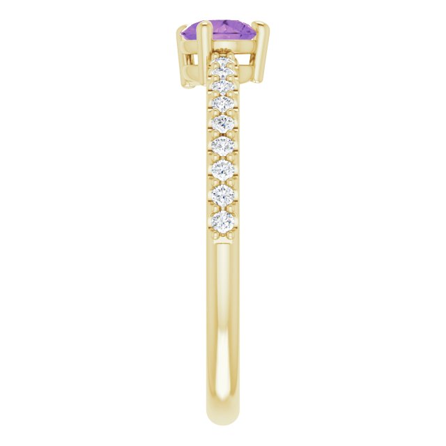 14K Gold Pear Natural Amethyst & Natural Diamond Stackable Accented Ring - Yellow Gold - view 4