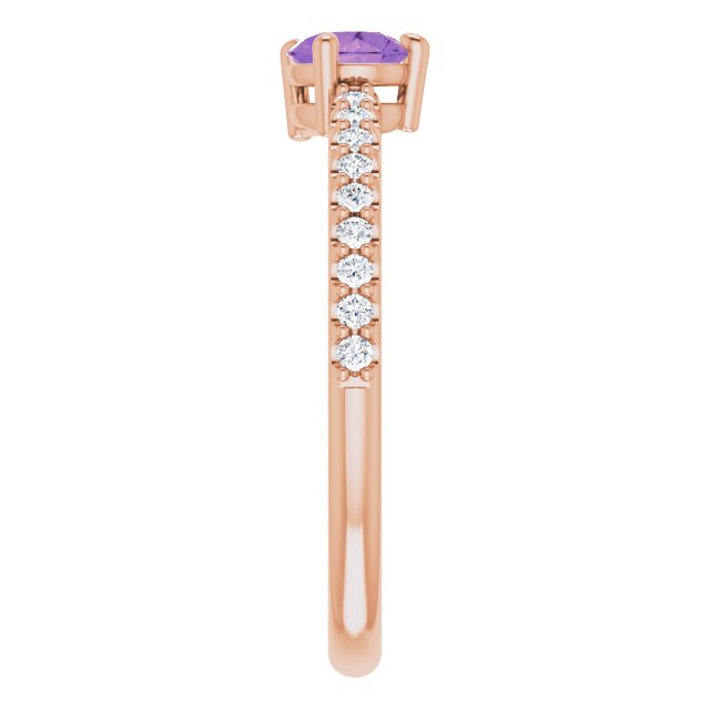 14K Gold Pear Natural Amethyst & Natural Diamond Stackable Accented Ring - Rose Gold - view 4