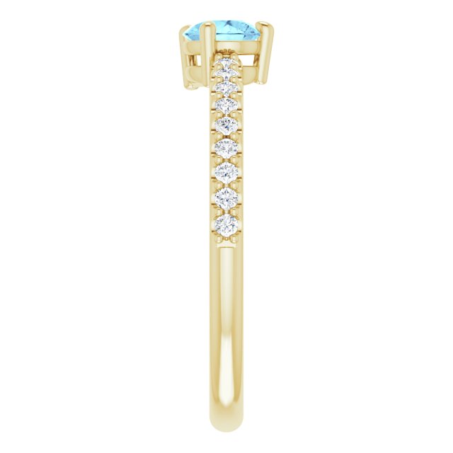 14K Gold Pear Natural Aquamarine & Natural Diamond Stackable Accented Ring - Yellow Gold - view 4