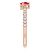 14K Gold Pear Natural Ruby & Natural Diamond Stackable Accented Ring - Rose Gold - view 4