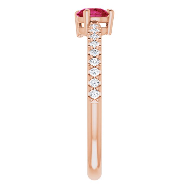 14K Gold Pear Natural Ruby & Natural Diamond Stackable Accented Ring - Rose Gold - view 4