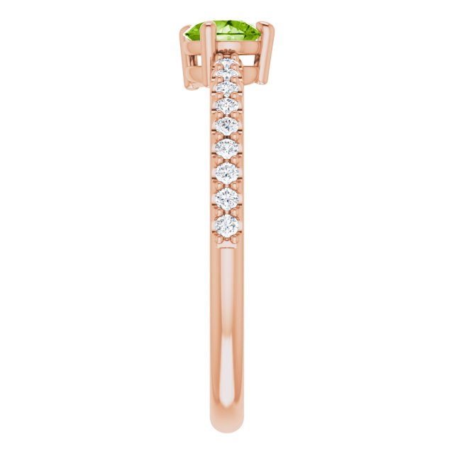 14K Gold Pear Natural Peridot & Natural Diamond Stackable Accented Ring - Rose Gold - view 4