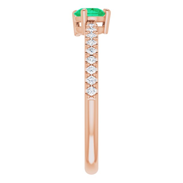 14K Gold Pear Natural Emerald & Natural Diamond Stackable Accented Ring - Rose Gold - view 4
