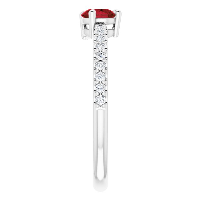 Platinum Pear Natural Mozambique Garnet & Natural Diamond Stackable Accented Ring - view 4