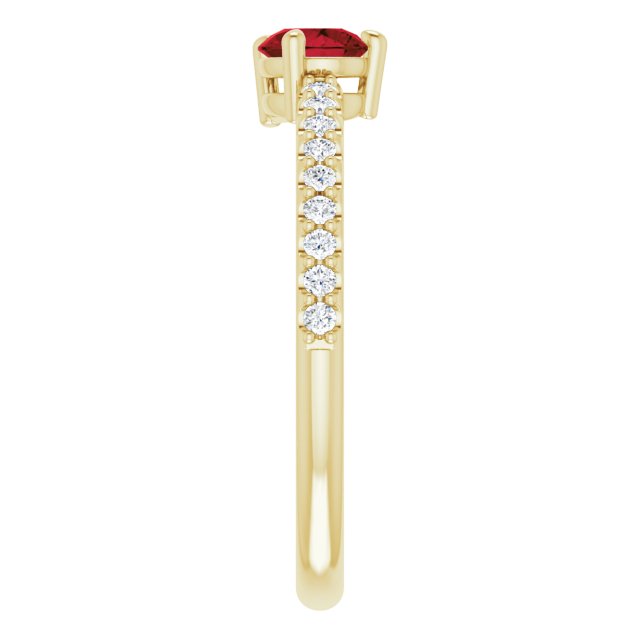 14K Gold Pear Natural Mozambique Garnet & Natural Diamond Stackable Accented Ring - Yellow Gold - view 4