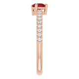 14K Gold Pear Natural Mozambique Garnet & Natural Diamond Stackable Accented Ring - Rose Gold - view 4