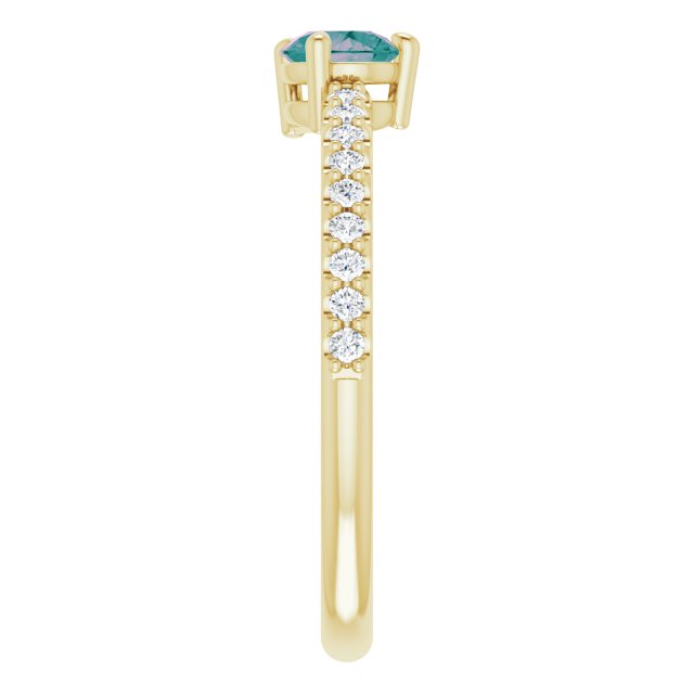 14K Gold Pear Lab-Grown Alexandrite & Natural Diamond Stackable Accented Ring - Yellow Gold - view 4