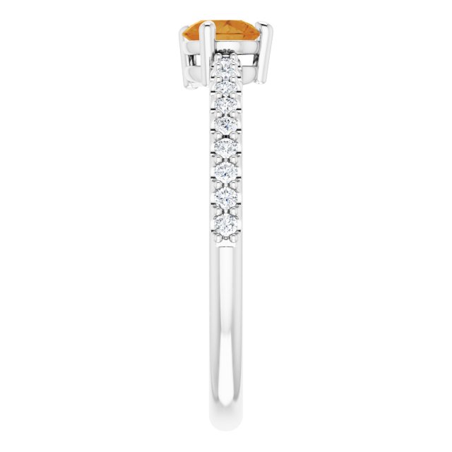 Platinum Pear Natural Citrine & Natural Diamond Stackable Accented Ring - view 4