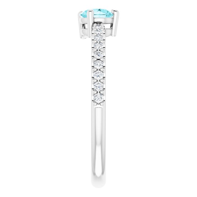 Platinum Pear Natural Blue Zircon & Natural Diamond Stackable Accented Ring - view 4