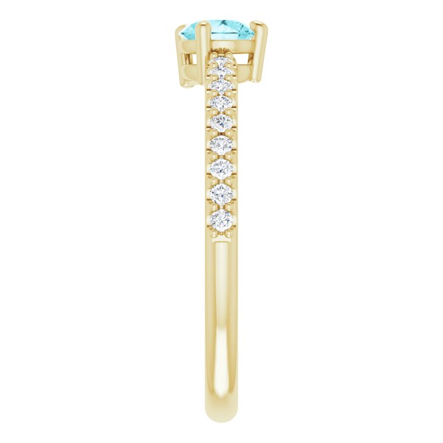 14K Gold Pear Natural Blue Zircon & Natural Diamond Stackable Accented Ring - Yellow Gold - view 4