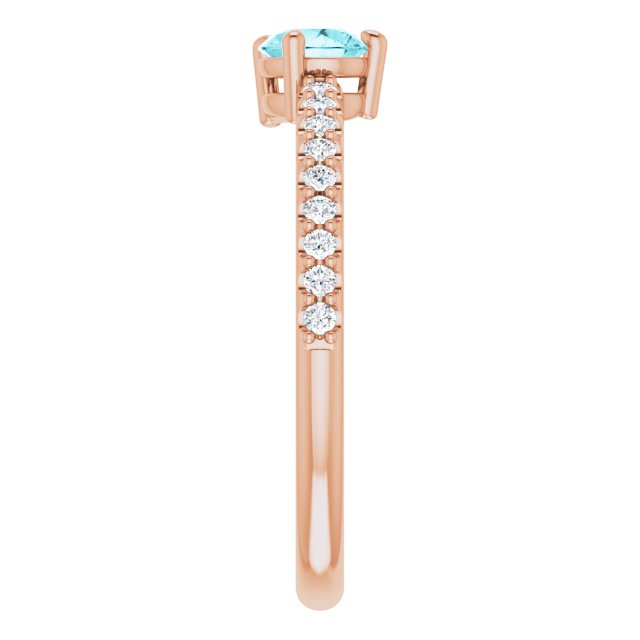 14K Gold Pear Natural Blue Zircon & Natural Diamond Stackable Accented Ring - Rose Gold - view 4