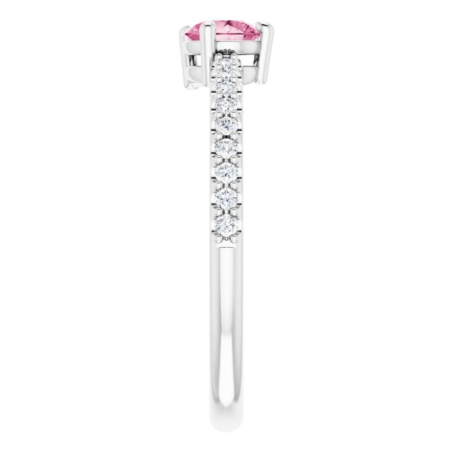14K Gold Pear Natural Pink Tourmaline & Natural Diamond Stackable Accented Ring - White Gold - view 4