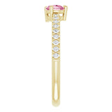 14K Gold Pear Natural Pink Tourmaline & Natural Diamond Stackable Accented Ring - Yellow Gold - view 4