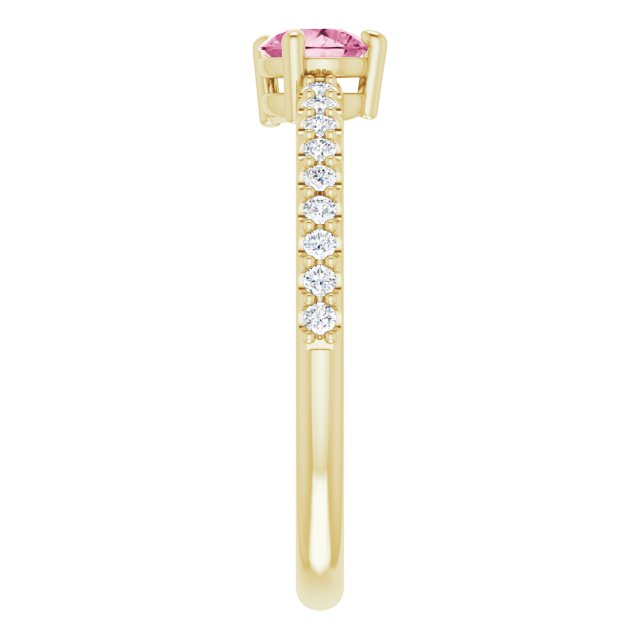 14K Gold Pear Natural Pink Tourmaline & Natural Diamond Stackable Accented Ring - Yellow Gold - view 4