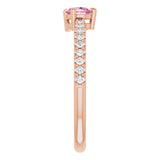 14K Gold Pear Natural Pink Tourmaline & Natural Diamond Stackable Accented Ring - Rose Gold - view 4