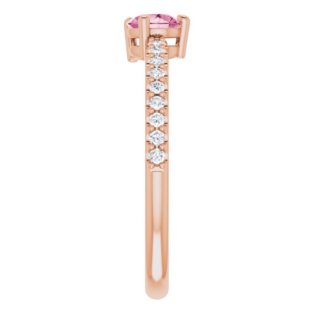 14K Gold Pear Natural Pink Tourmaline & Natural Diamond Stackable Accented Ring - Rose Gold - view 4