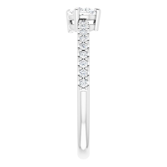 14K Gold Pear Natural White Sapphire & Natural Diamond Stackable Accented Ring - White Gold - view 4