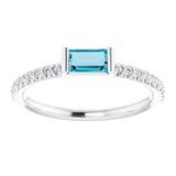 Platinum Straight Baguette Natural London Blue Topaz & Natural Diamond Accented Stackable Ring – 5x2.5mm - view 3