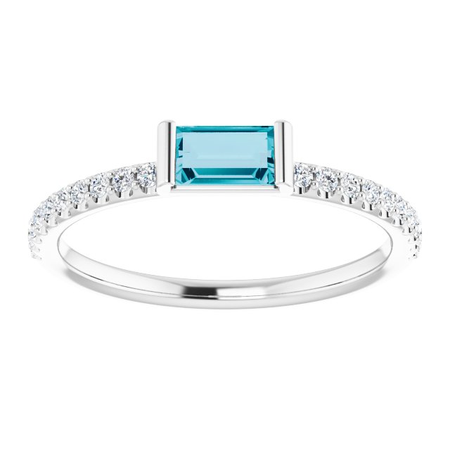 Platinum Straight Baguette Natural London Blue Topaz & Natural Diamond Accented Stackable Ring – 5x2.5mm - view 3