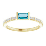 14K Gold Straight Baguette Natural London Blue Topaz & Natural Diamond Accented Stackable Ring – 5x2.5mm - Yellow Gold - view 3