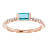 14K Gold Straight Baguette Natural London Blue Topaz & Natural Diamond Accented Stackable Ring – 5x2.5mm - Rose Gold - view 3