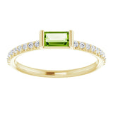 14K Gold Straight Baguette Natural Peridot & Natural Diamond Accented Stackable Ring - Yellow Gold - view 3